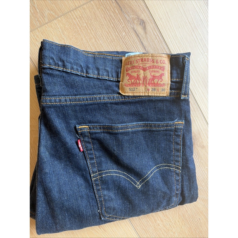 Levi's 513 Straight Slim Stretch Dark Wash Mens Blue Jeans Size 36x30